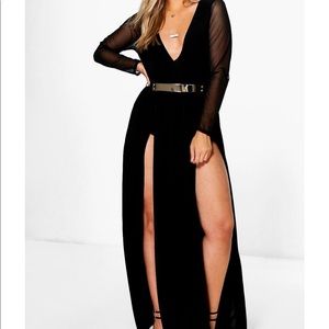 Black evening dress with belt